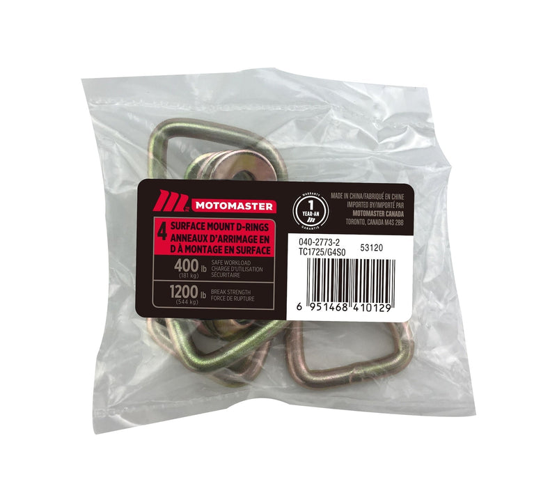 1,200-lb Light Duty D-Ring, Surface Mountable, 4-pk U9T9