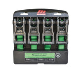 1,500-lb Carbon Ratchet Tie Downs, Weatherproof, 1-in x 14-ft, 4-pk, Green V9V6 - product image 1