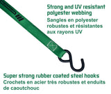 1,500-lb Carbon Ratchet Tie Downs, Weatherproof, 1-in x 14-ft, 4-pk, Green V9V6 - product image 3