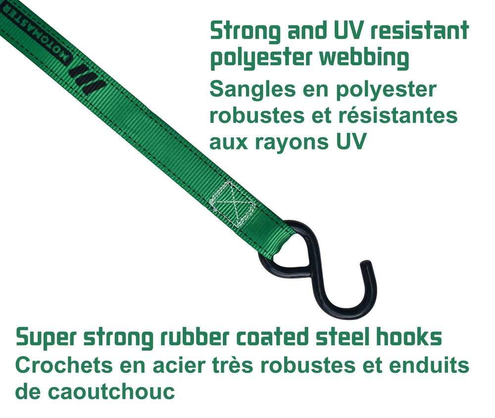 1,500-lb Carbon Ratchet Tie Downs, Weatherproof, 1-in x 14-ft, 4-pk, Green V9V6 - product image 3