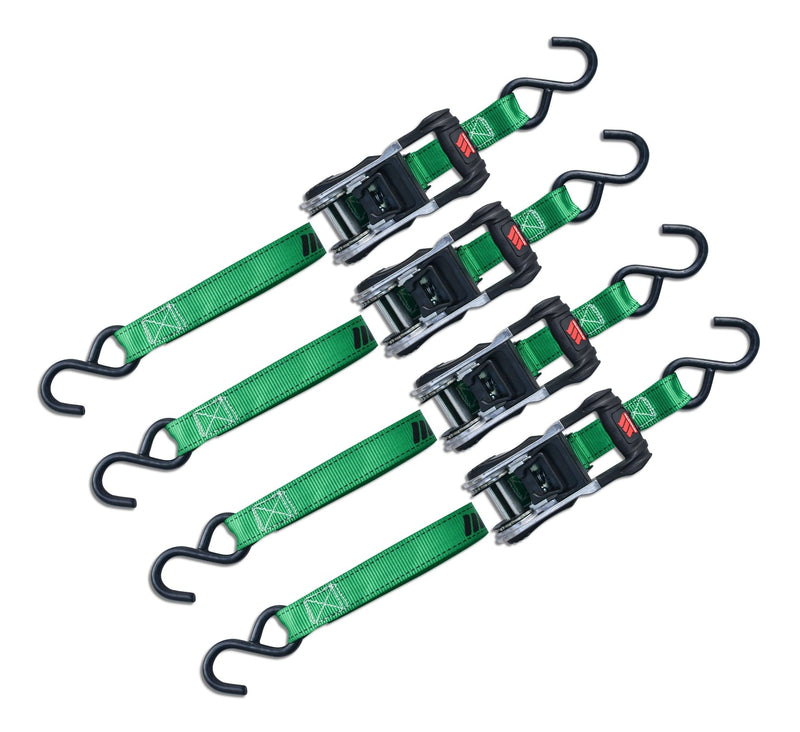 1,500-lb Ratchet Tie Down, with Padded D-Handle, 1-in x 14-ft, 4-pk, Green K9T8