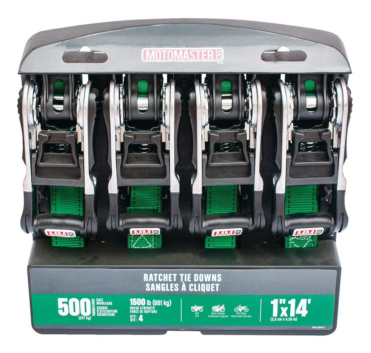 1,500-lb Ratchet Tie Down, with Padded D-Handle, 1-in x 14-ft, 4-pk, Green K9T8 - product image 4