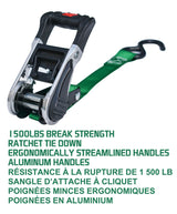 1,500-lb Ratchet Tie Down, with Padded D-Handle, 1-in x 14-ft, 4-pk, Green K9T8 - product image 5