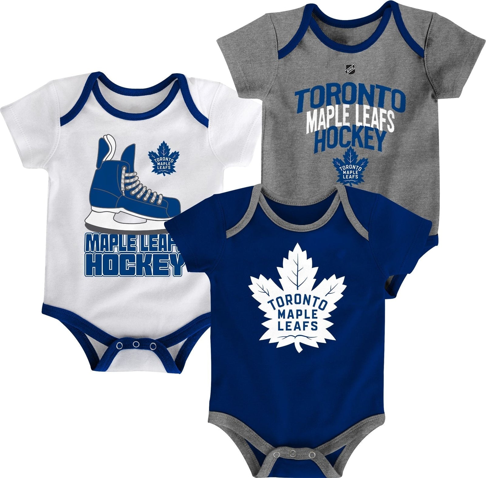 Toronto Maple Leafs Infant/Baby Bodysuit Onesie, Blue/White/Grey, 3-pk A5Y9 - product image 1