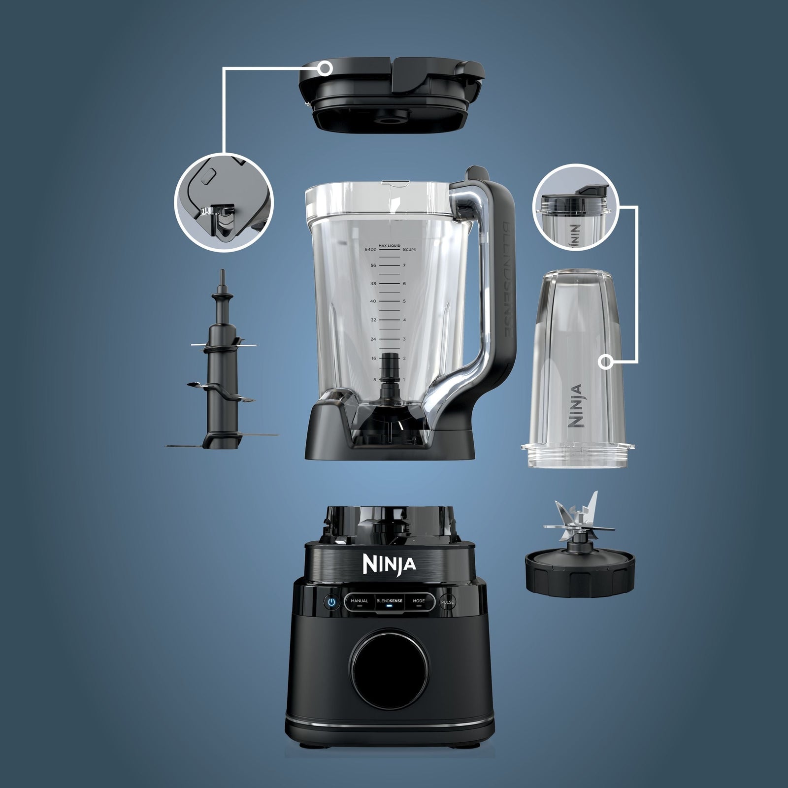 BlendSense Duo Blender with 72-oz Full-Size Pitcher & Pre-Set Programs, Includes Two 24-oz Single-Serve Cups, 1800W U3F1 - product image 8
