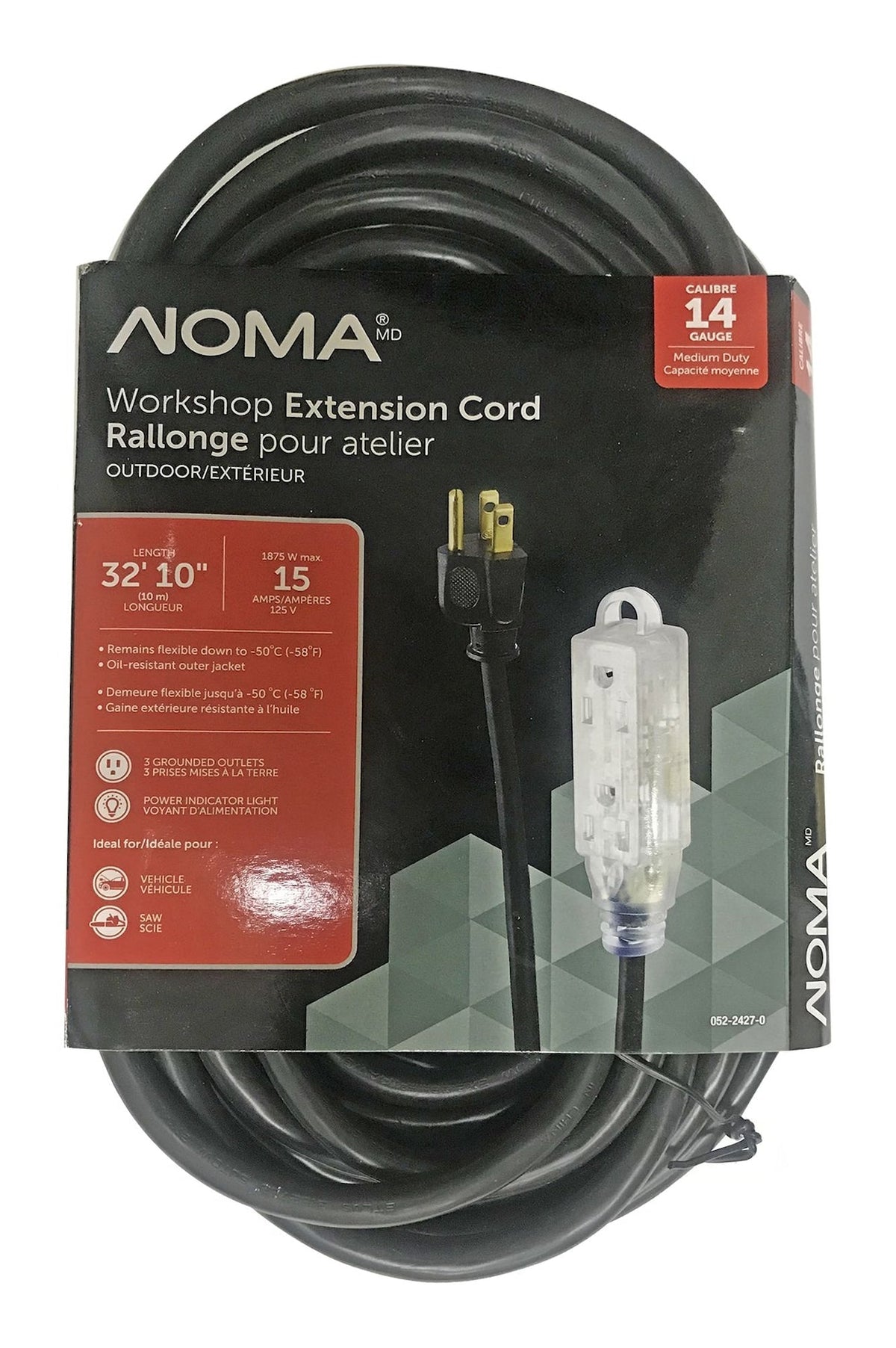 32-ft 10-in 14/3 Outdoor Extension Cord with 3 Grounded Outlets and Lighted End, Black F8Z6 - product image 1