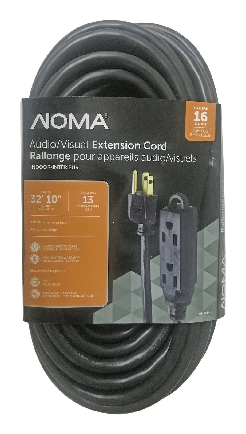 32-ft 10-in 16/3 Light Duty Extension Cord with 3 Grounded Outlets. Audio / Visual, Black I9G5