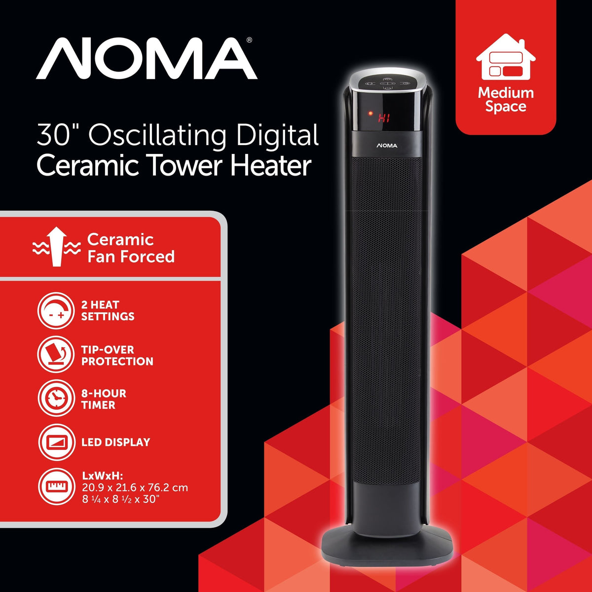 Oscillating Tower Ceramic Heater withRemote Control & Thermostat, 1500W, Black, 30-in U7V5 - product image 6