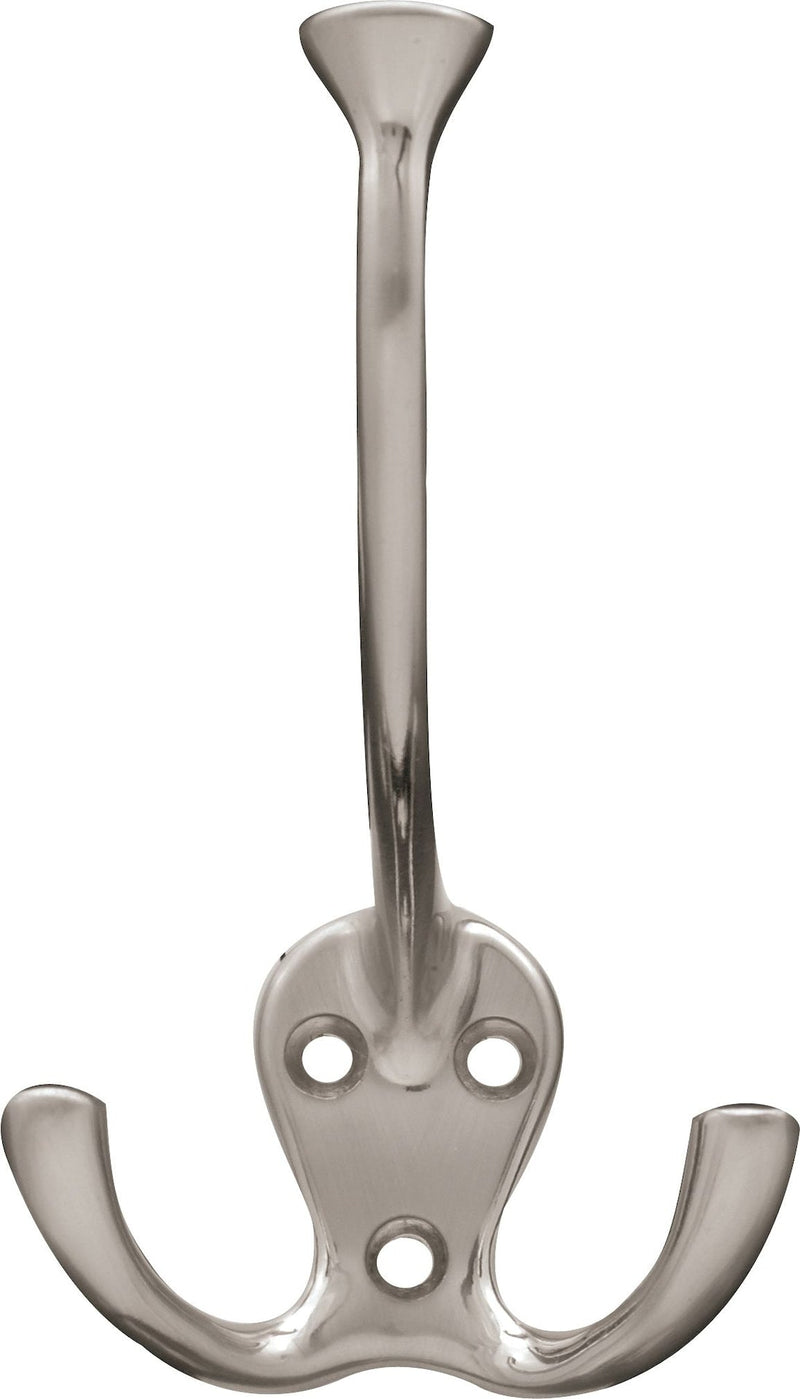 Stainless Steel Single Tri-Hooks, Satin Nickel, 3-pk D9F2