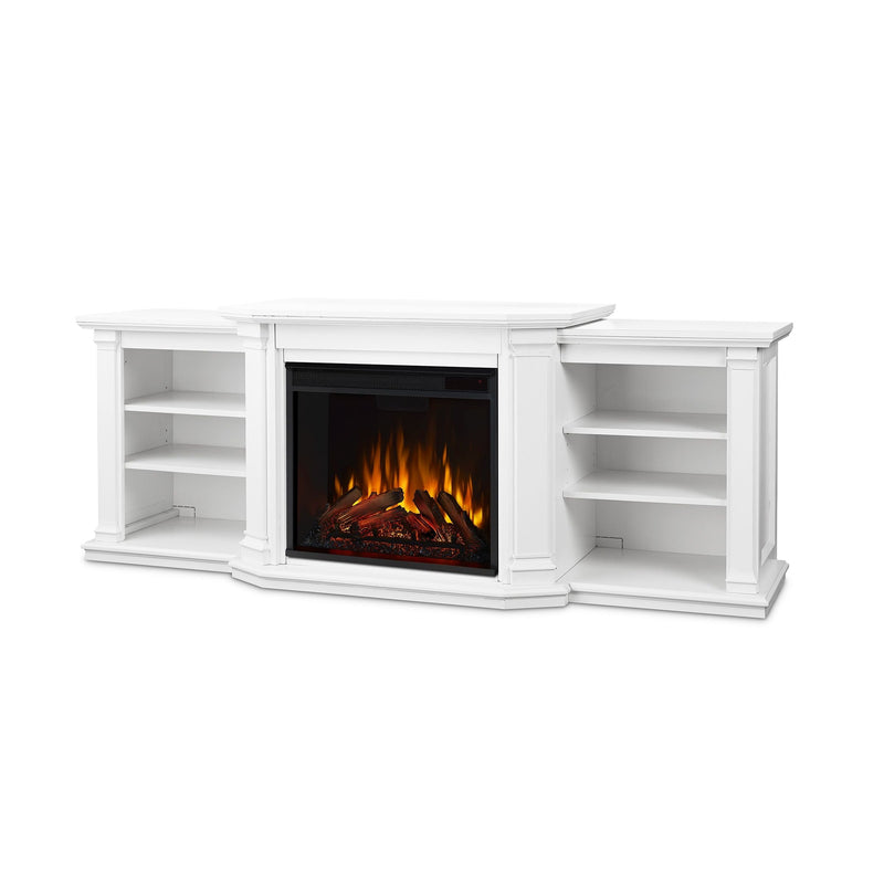 Flame Valmont Media Indoor Electric Fireplace TV Stand, 74-in, 1500W, Includes Remote Control & Firebox, White A2Y3
