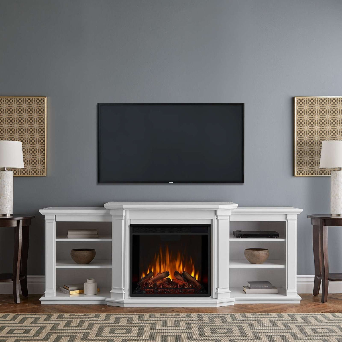 Flame Valmont Media Indoor Electric Fireplace TV Stand, 74-in, 1500W, Includes Remote Control & Firebox, White A2Y3 - product image 4