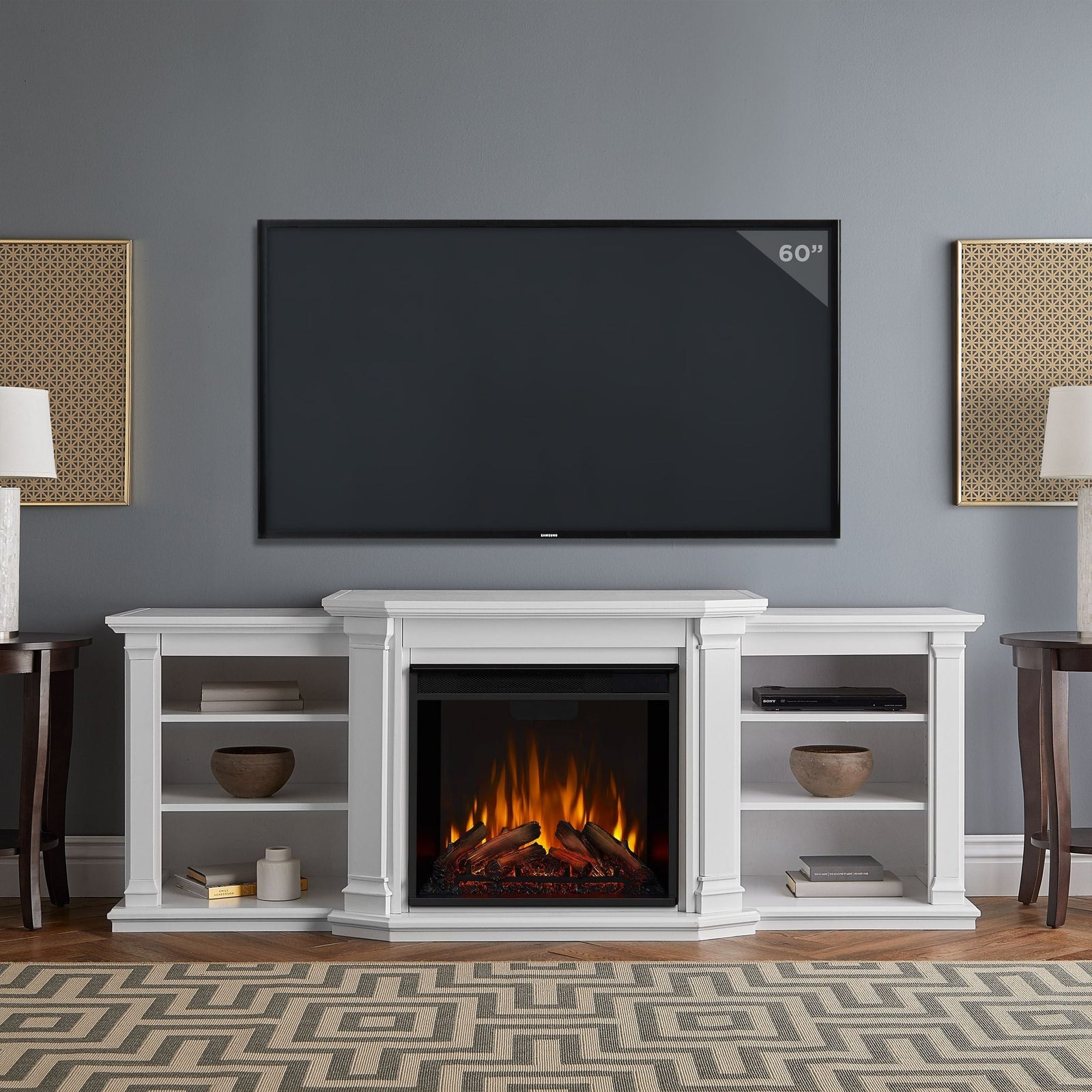 Flame Valmont Media Indoor Electric Fireplace TV Stand, 74-in, 1500W, Includes Remote Control & Firebox, White A2Y3 - product image 5