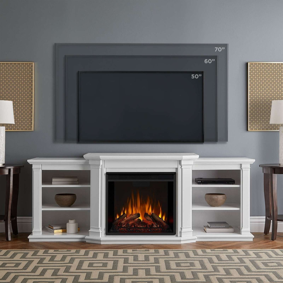 Flame Valmont Media Indoor Electric Fireplace TV Stand, 74-in, 1500W, Includes Remote Control & Firebox, White A2Y3 - product image 8