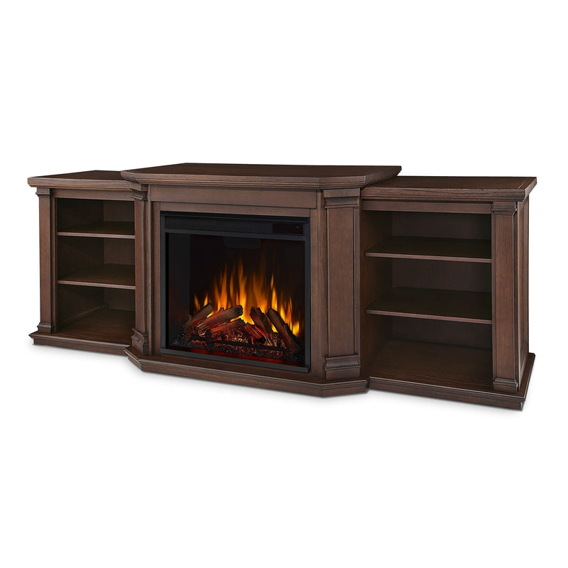 Flame Valmont Media Indoor Electric Fireplace TV Stand, 74-in, 1500W, Includes Remote Control & Firebox, Chestnut Oak C5Q9
