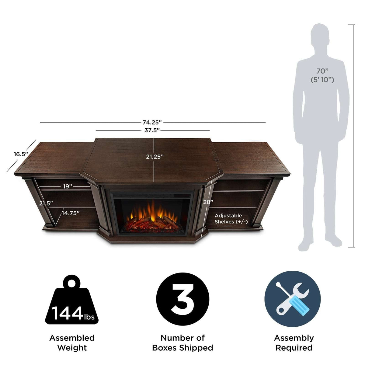 Flame Valmont Media Indoor Electric Fireplace TV Stand, 74-in, 1500W, Includes Remote Control & Firebox, Chestnut Oak C5Q9 - product image 7