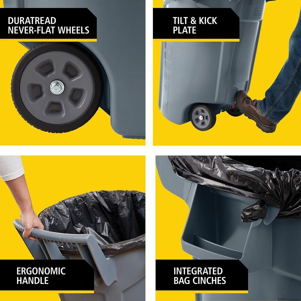 Commercial Wheeled Brute Circular Outdoor Garbage Can, Grey, 121-L Y5J3 - product image 6