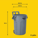 Commercial Wheeled Brute Circular Outdoor Garbage Can, Grey, 121-L Y5J3 - product image 7
