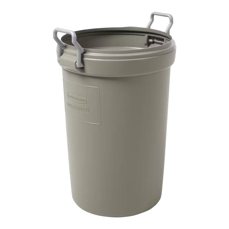 Plastic Circular Animal Stopper Garbage Can, Grey, 121-L U5R6