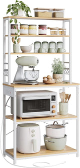 Home Oak/White Baker's Rack with 4 AC Outlets E4Y0 - product image 1