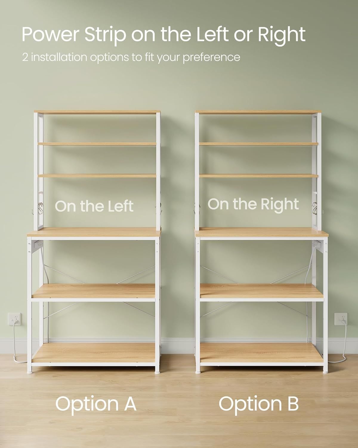 Home Oak/White Baker's Rack with 4 AC Outlets E4Y0 - product image 3
