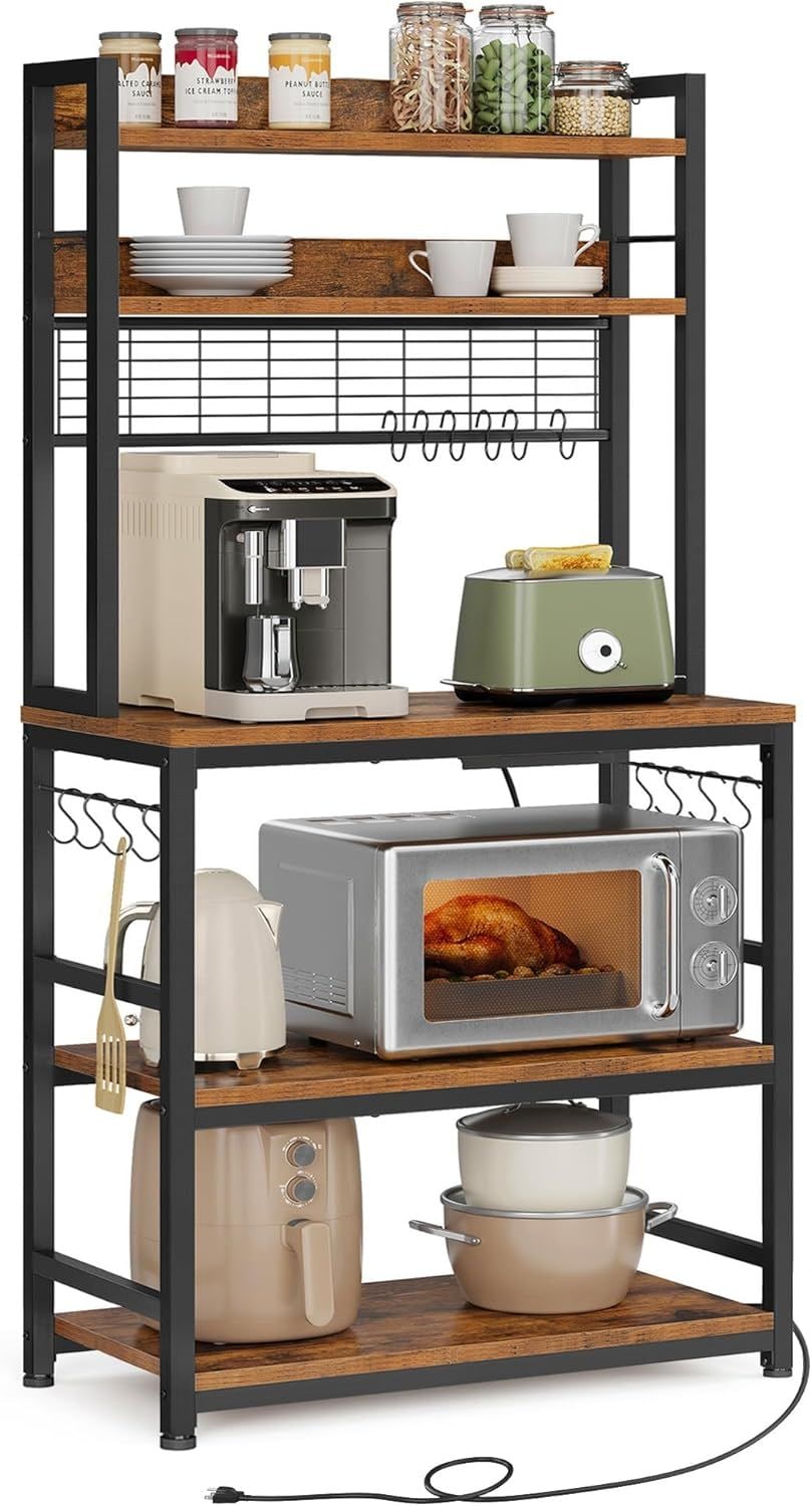 Home Rustic Brown Baker's Rack with Charging Station A2B1 - product image 2