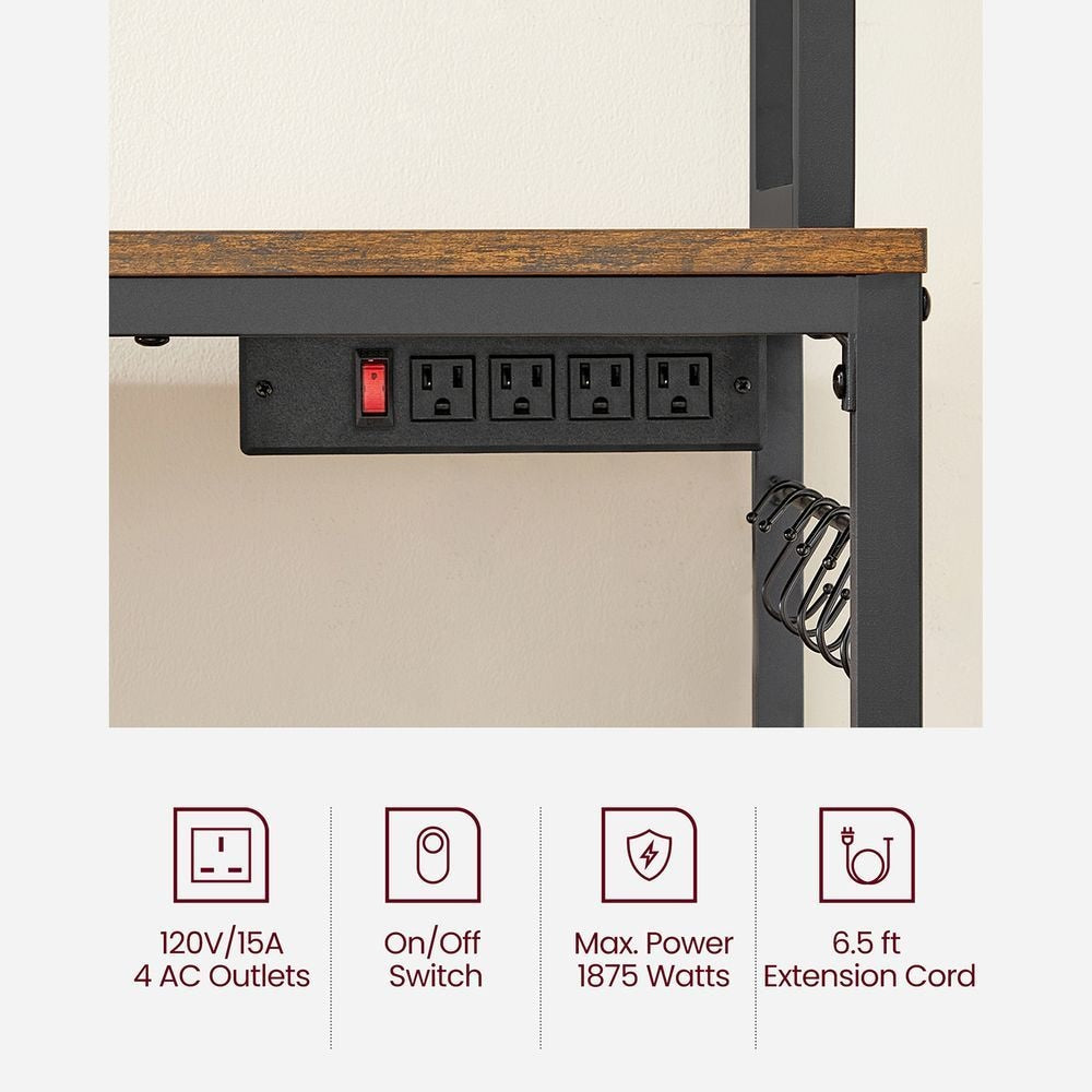 Home Rustic Brown Baker's Rack with Charging Station T2N6 - product image 3