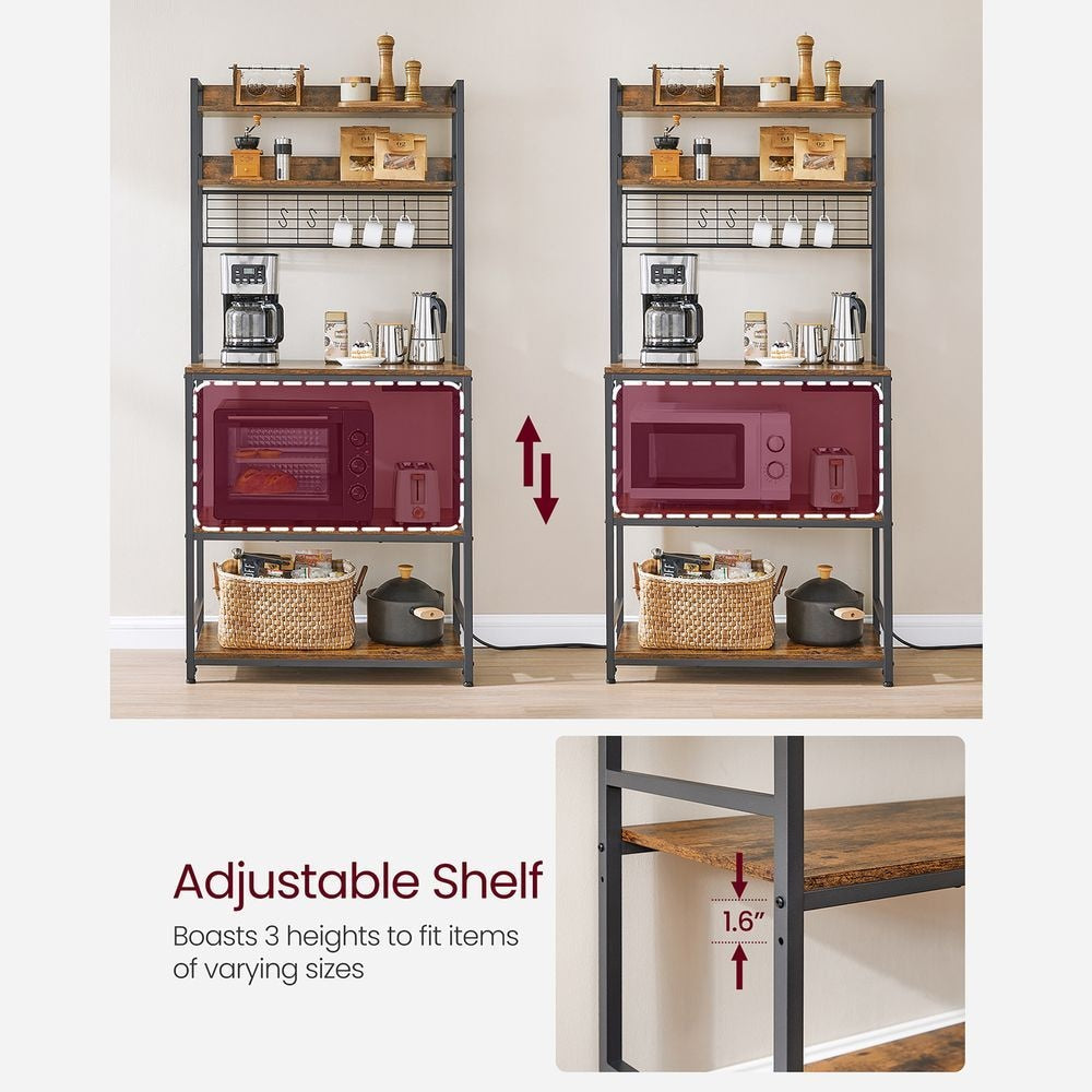 Home Rustic Brown Baker's Rack with Charging Station A2B1 - product image 4