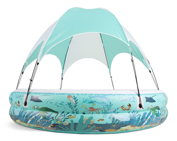 & Finn Ocean Life Splash & Play Inflatable 2 Ring Canopy Pool, 86.6” x 86.6” x 64” W2X0