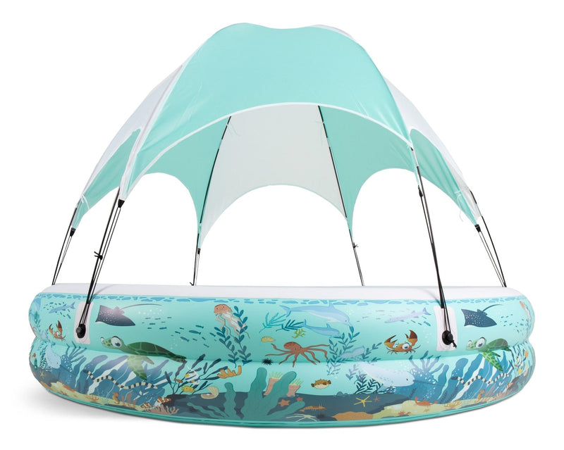 & Finn Ocean Life Splash & Play Inflatable 2 Ring Canopy Pool, 86.6” x 86.6” x 64” W2X0