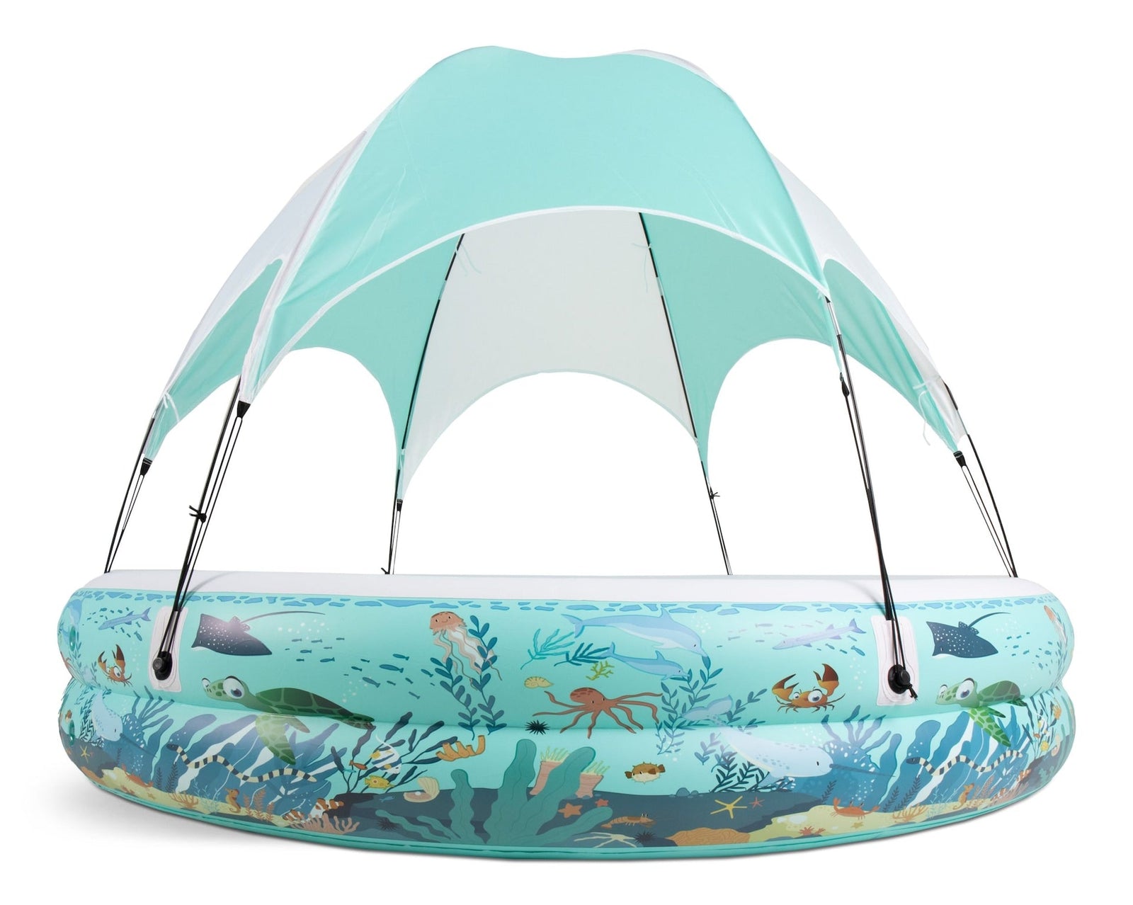 & Finn Ocean Life Splash & Play Inflatable 2 Ring Canopy Pool, 86.6” x 86.6” x 64” K4F8 - product image 1