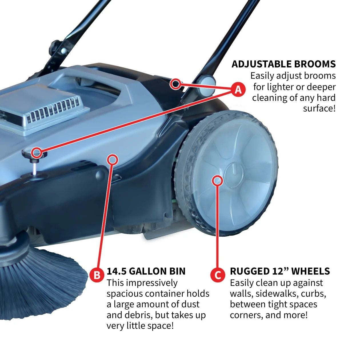 Commercial Push Sweeper & Hard Floor Cleaner, 38-in H4H9 - product image 6