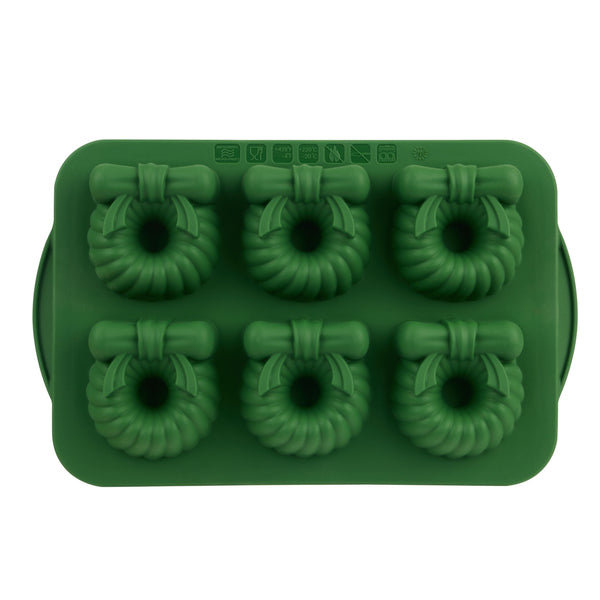 Green Steel/Silicone Wreath Cake Pan, 6-pk M5N0