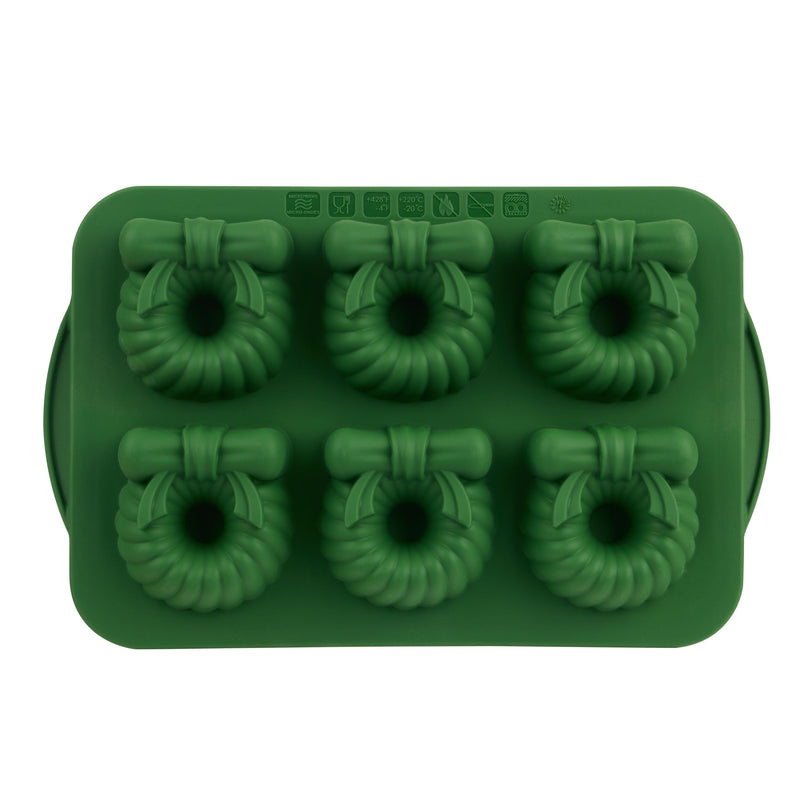 Green Steel/Silicone Wreath Cake Pan, 6-pk M5N0