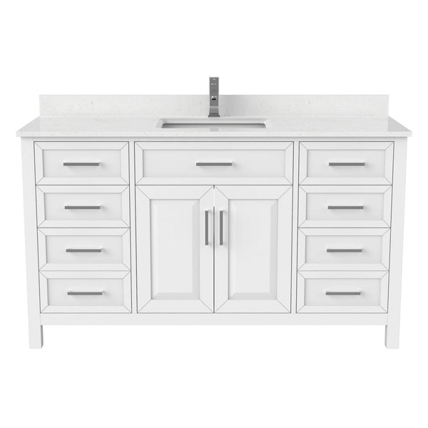 Bathe Terrence Undermount Single Sink Stone Top Bathroom Vanity with Drawer & Cabinet Organizer, White, 60-in A8I5