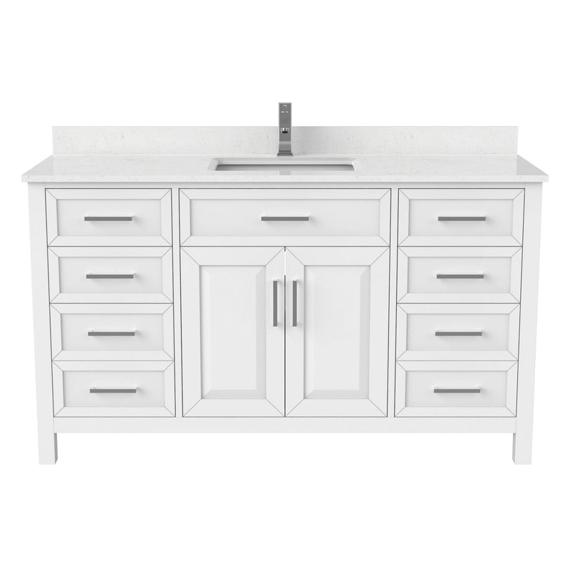 Bathe Terrence Undermount Single Sink Stone Top Bathroom Vanity with Drawer & Cabinet Organizer, White, 60-in A8I5