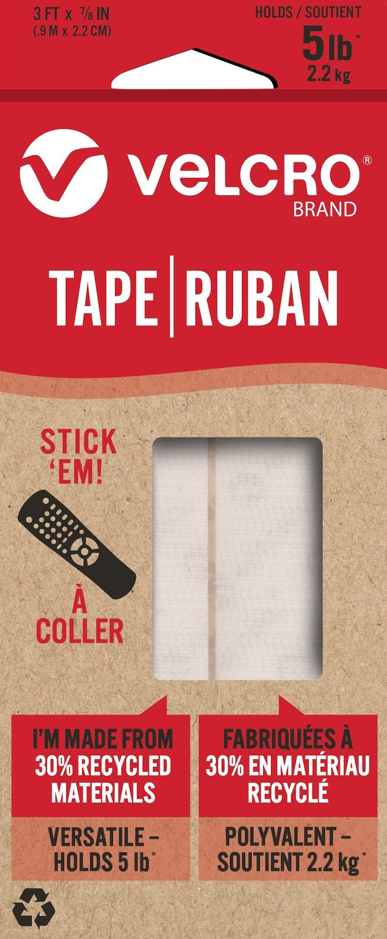 Durable Reusable Eco Tape, White, 5-lbs, 3-ft x 0.7-in D7B0 - product image 1