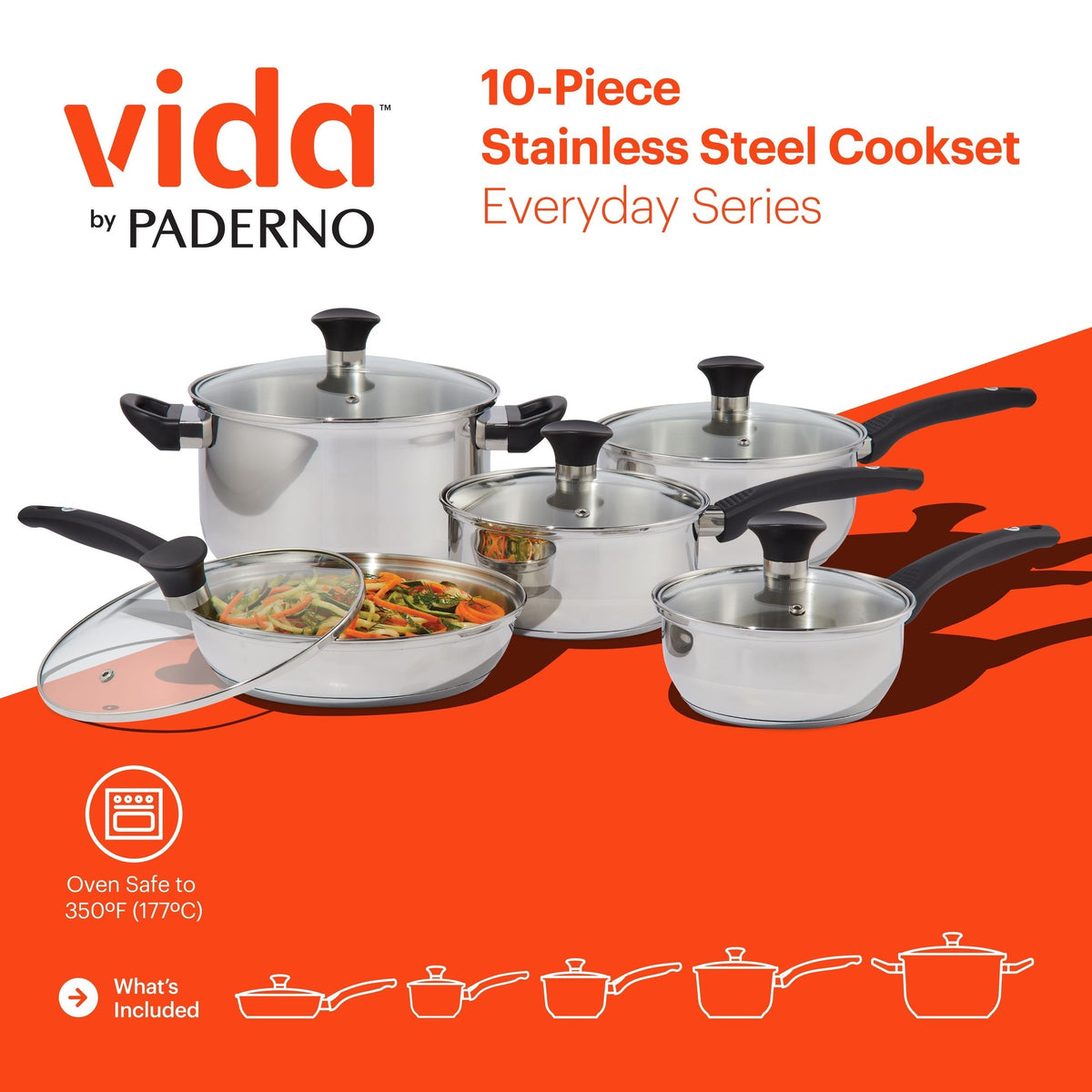 Everyday Series Premium Stainless Steel Cookware Set, Dishwasher & Oven-Safe, 10-pc T0C6 - product image 7