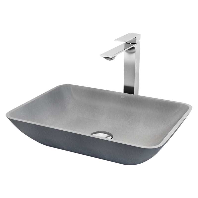 Duomo Gothic ConcretoStone Grey Bathroom Sink/Basin Set with Dunn Faucet and Rectangular Vessel J6Y9