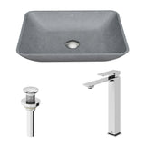 Duomo Gothic ConcretoStone Grey Bathroom Sink/Basin Set with Dunn Faucet and Rectangular Vessel J6Y9 - product image 2