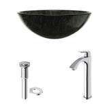 Glass Grey Onyx Bathroom Sink/Basin Set with Linus Faucet and Round Vessel G0D2 - product image 2