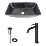 Glass Grey Onyx Bathroom Sink/Basin Set with Matte Black Lexington Faucet and Rectangular Vessel H0Z2 - product image 2