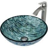 Glass Oceania Blue Bathroom Sink/Basin Set with Linus Faucet and Round Vessel X9O6 - product image 1