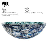 Glass Oceania Blue Bathroom Sink/Basin Set with Linus Faucet and Round Vessel X9O6 - product image 5