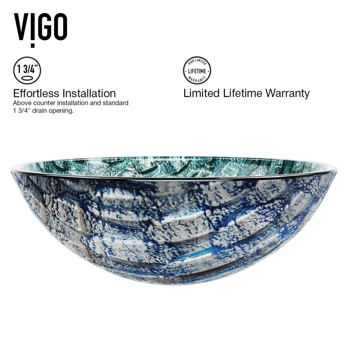 Glass Oceania Blue Bathroom Sink/Basin Set with Linus Faucet and Round Vessel X9O6 - product image 5
