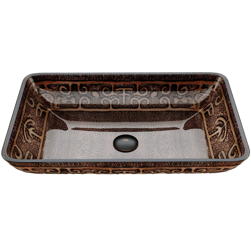 Glass Rectangular Vessel Bathroom Sink/Basin with Rounded Edges & Deep Bowl, Gold M9A6
