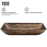 Glass Rectangular Vessel Bathroom Sink/Basin with Rounded Edges & Deep Bowl, Gold M9A6 - product image 5