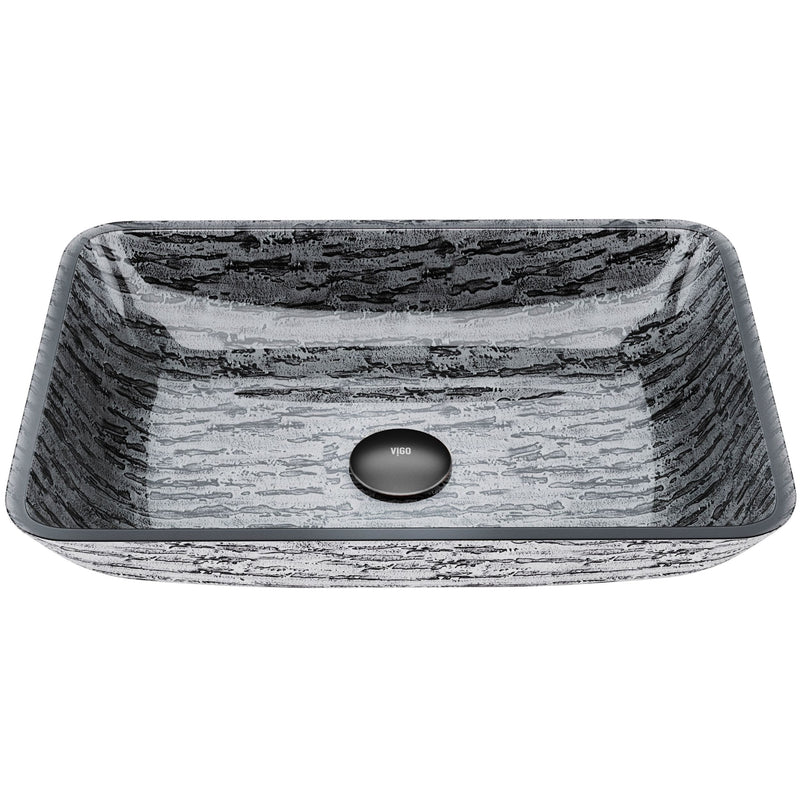 Glass Rectangular Vessel Bathroom Sink/Basin with Rounded Edges & Deep Bowl, Titanium D0D1