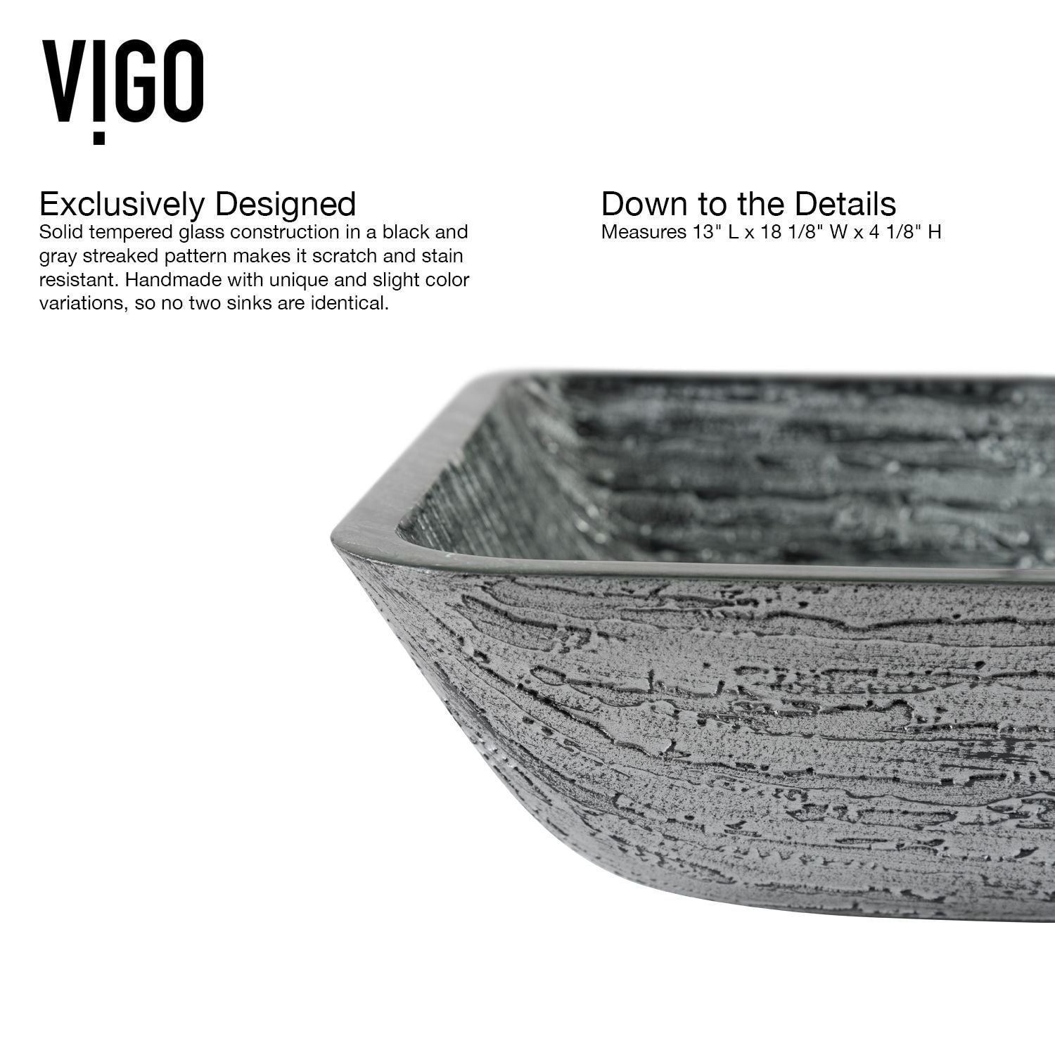 Glass Rectangular Vessel Bathroom Sink/Basin with Rounded Edges & Deep Bowl, Titanium D0D1 - product image 3
