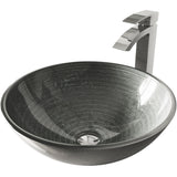 Glass Simply Silver Bathroom Sink/Basin Set with Chrome Duris Faucet and Round Vessel Y1L1 - product image 1