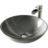 Glass Simply Silver Bathroom Sink/Basin Set with Niko Faucet and Round Vessel R7J5 - product image 1